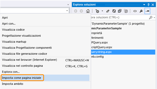 Impostare la pagina iniziale su Querystring.aspx