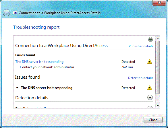 Figure 4: Example of a troubleshooting report