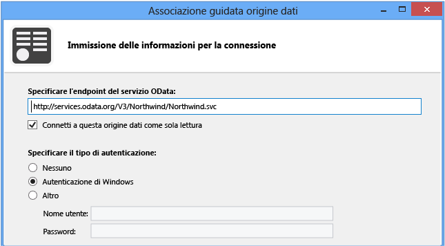 Immissione delle informazioni per la connessione