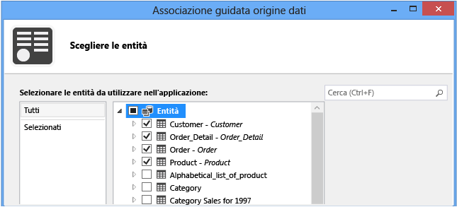 Selezione delle entità