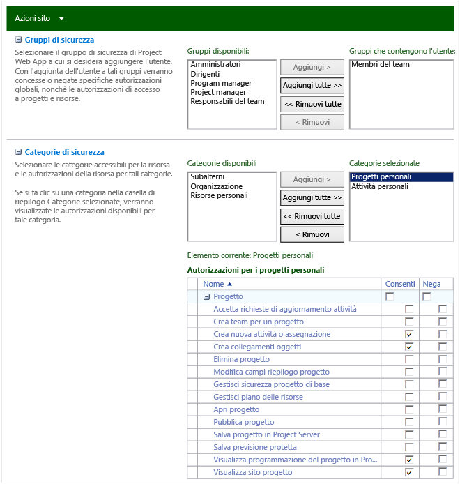 Categorie di sicurezza, Progetti per i membri del team