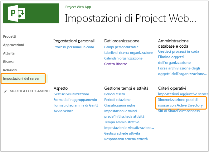 Aprire la sincronizzazione del pool di risorse con Active Directory