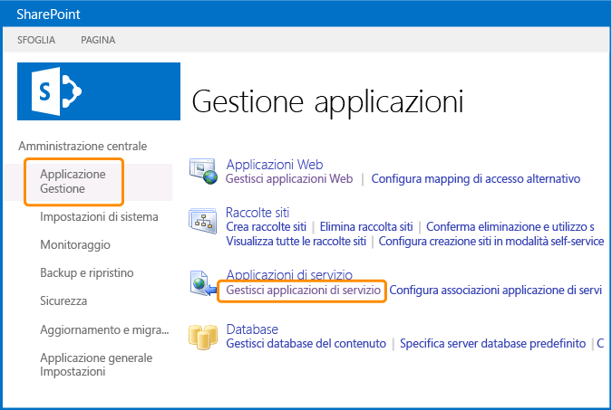 Scegliere Gestisci applicazioni di servizio