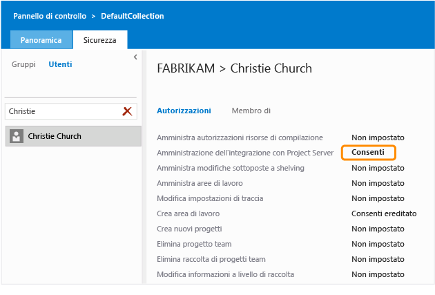 Impostare l'autorizzazione Amministrazione integrazione di Project Server