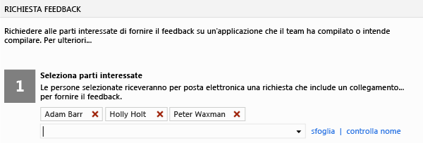 Selezionare le parti interessate nel form Richiesta feedback