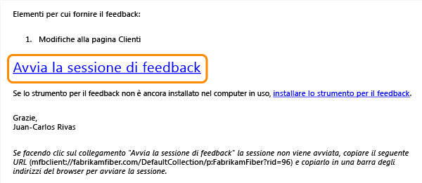 Start your feedback session link on the Feedback Request email