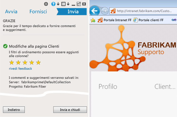 Pagina Invia in Feedback Client