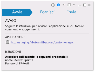 Pagina iniziale in Microsoft Feedback Client