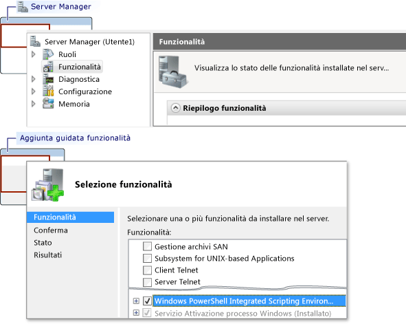 Aggiunta di PowerShell tramite Server Manager