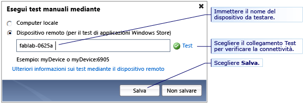 Selezionare dove eseguire il test