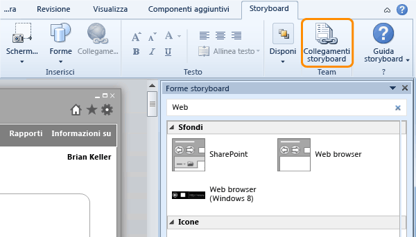 Aprire Collegamenti storyboard per creare un collegamento a un elemento di lavoro