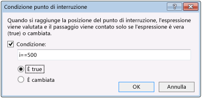 Finestra di dialogo Condizione punto di interruzione