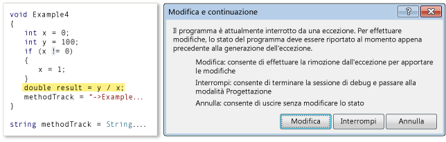 Finestra di dialogo Modifica e continuazione