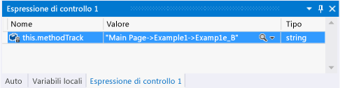 Finestra Espressioni di controllo