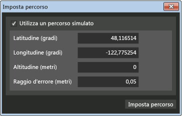 Finestra di dialogo posizione impostata del simulatore