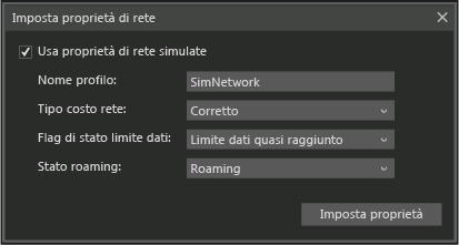 Finestra di dialogo Imposta proprietà di rete