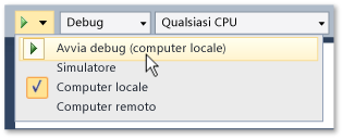 Avviare il debug e selezionare la destinazione