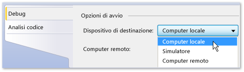 Pagina delle proprietà del progetto C# e Visual Basic