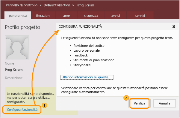 Verificare che le funzionalità possano essere configurate