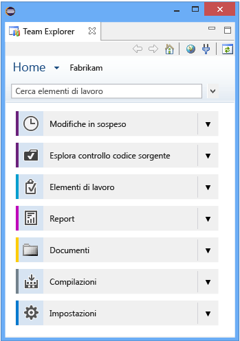 Home page con TFVC come controllo del codice sorgente - Eclipse