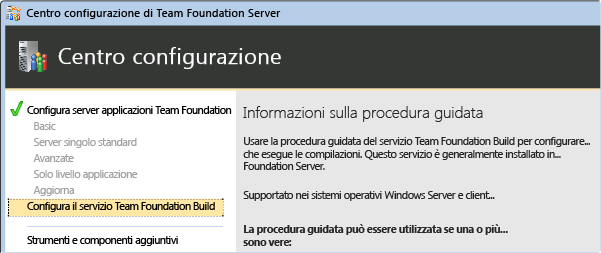 Selezionare l'installazione guidata compilazione TFS