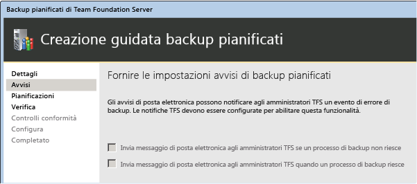 Gli avvisi sono disponibili solo se SMTP è configurato