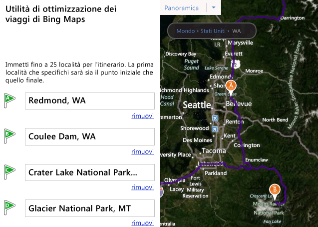Utilità di ottimizzazione dei viaggi in Bing Maps