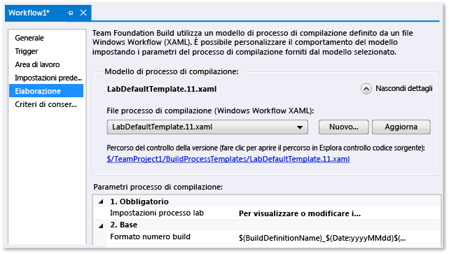 Usare il modello predefinito del lab.