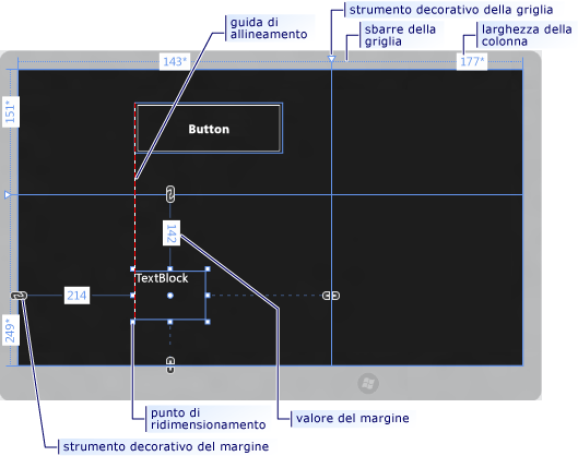 Visualizzazione Progettazione della finestra di progettazione XAML