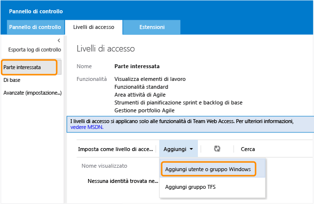 Livello di accesso limitato, Aggiungi utente o gruppo Windows