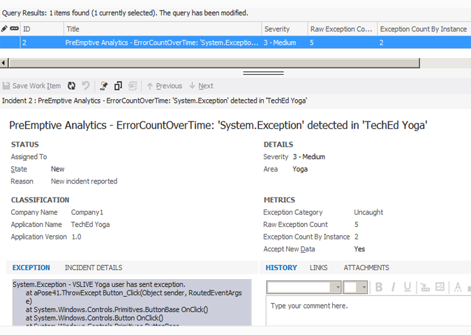 Schermata di Visual Studio che mostra l'integrazione