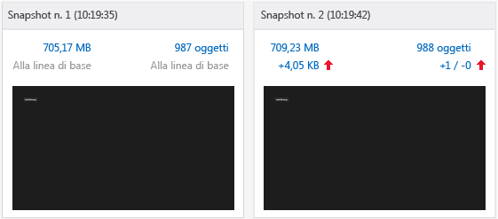 Snapshot della linea di base e snapshot 2