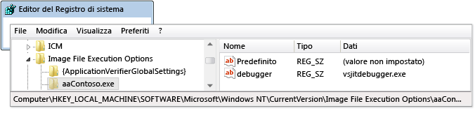 Voce di avvio automatico del debug in regedit.exe