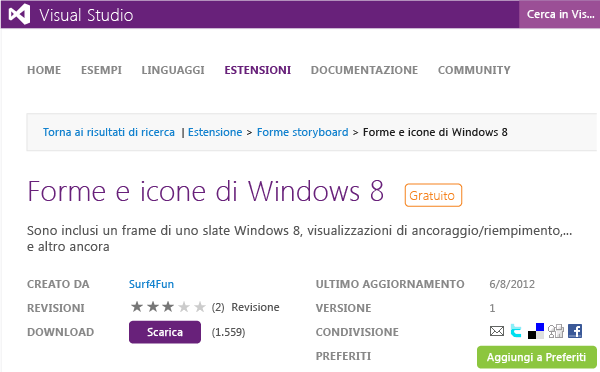 Forme storyboard comuni in Visual Studio Gallery