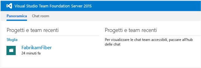 Selezionare il progetto team dalla home page TFS