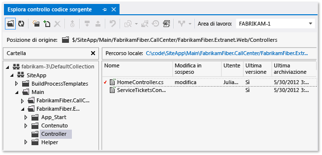 Esplora controllo codice sorgente