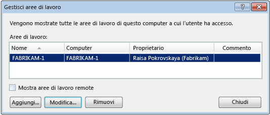 Finestra di dialogo Gestisci aree di lavoro