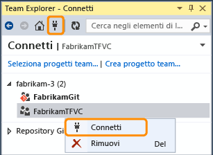 Connessione al progetto team TFVC