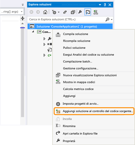 Aggiunta di una soluzione al controllo della versione