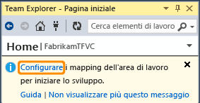 Viene visualizzata la richiesta di Visual Studio di eseguire il mapping del progetto team