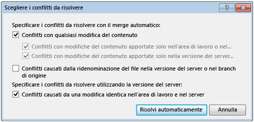 Finestra di dialogo Scegliere i conflitti da risolvere