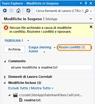 Archiviazione bloccata da un conflitto di modifiche