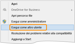 Menu di scelta rapida per devenv.exe di Visual Studio