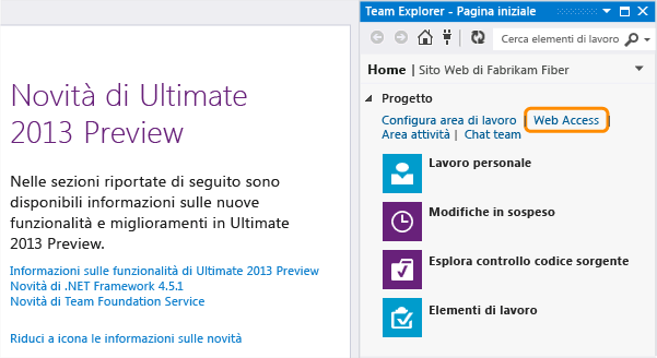 Connettersi a Team Web Access