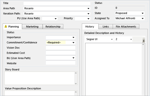 Form dell'elemento di lavoro personalizzato