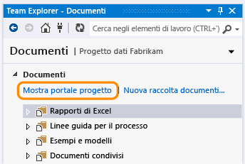 Collegamento Mostra portale progetto nella pagina Documenti