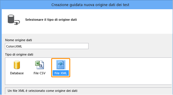 Immettere un nome e scegliere un file XML