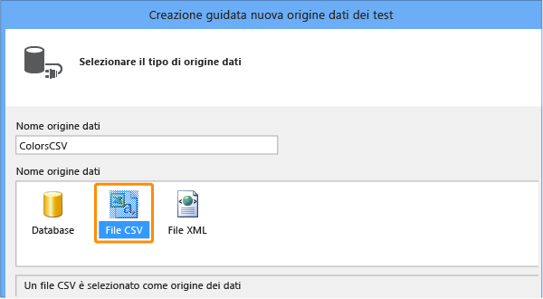 Immettere un nome e scegliere un file CSV