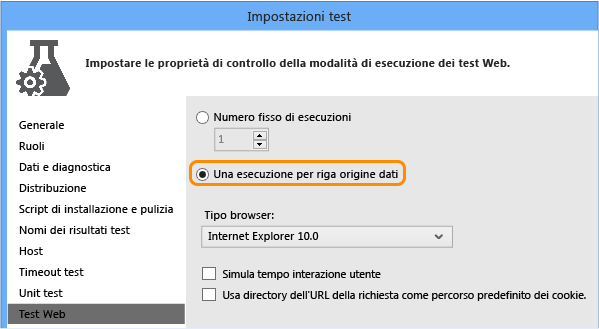 Modificare il file di impostazioni test