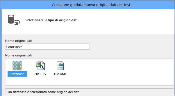 Aggiungere l'origine dati di un database